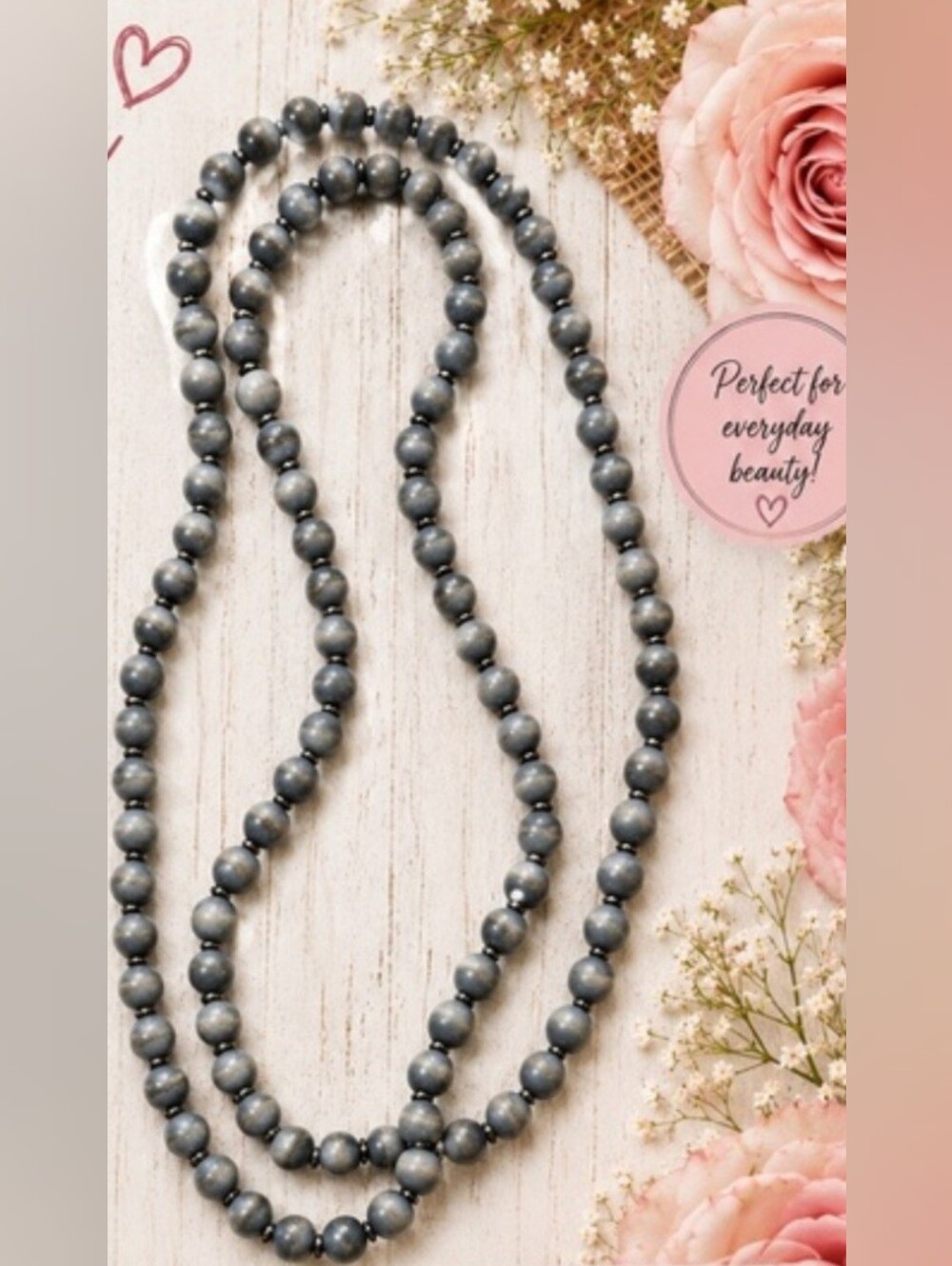 Yara Single Or Double-Strand Gray Distressed Wooden Beaded Necklace 65"